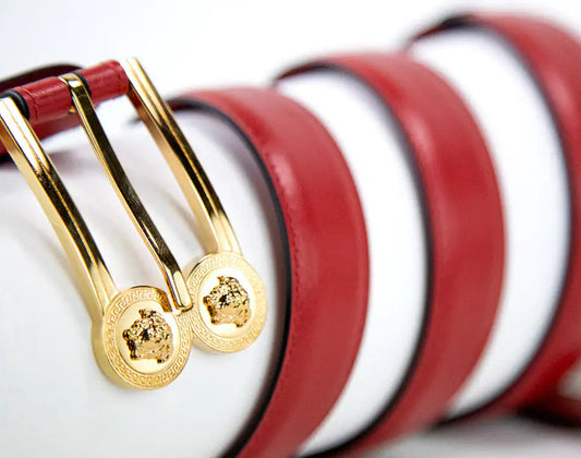 (.01) Style Loft Collection x Versace Slim Red Leather Double Medusa Pendant Adjustable Belt