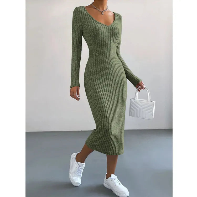 Style Loft Collection Lakefront Cabin Getaway Knitted U-neck Long-Sleeved Dress