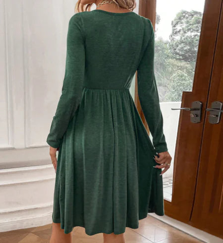 Style Loft Collection Catalina Wine Mixer Long-Sleeved Button Dress with Pockets
