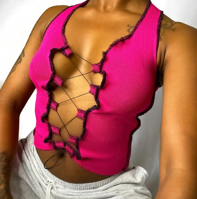 Style Loft Collection Selfie On The Beach Strapped Hollow Crop Top