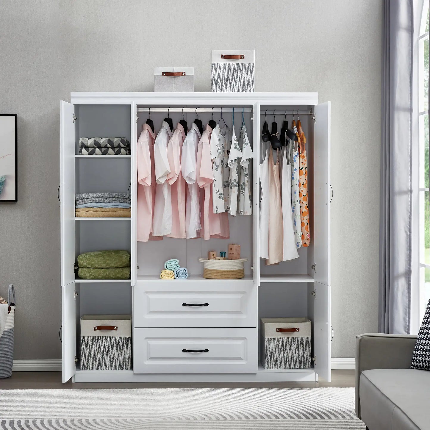 Style Loft Collection 74" H White Solid Wood Freestanding Wardrobe Closet