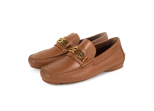 Style Loft Collection x Versace Brown Leather Gold Greek Key Loafers