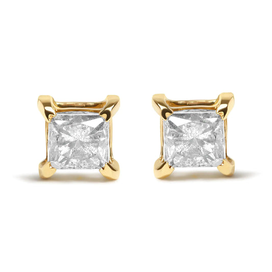 Style Loft Collection Princess Cut Diamond 10K Yellow Gold 5/8 Ctw 4-Prong Solitaire Stud Earrings (J-K Color, I2-I3 Clarity)