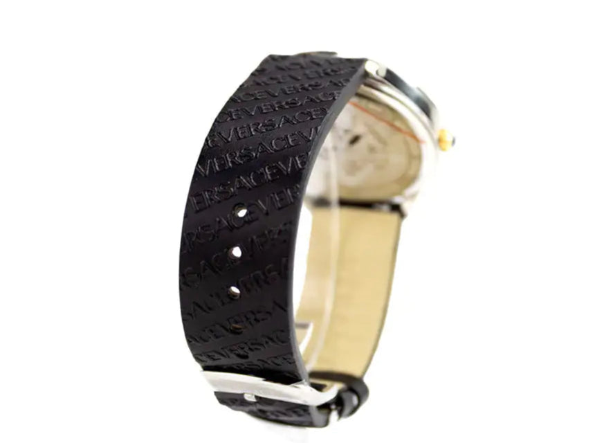Style Loft Collection x Versace 38mm Silver Logo Halo Dial Embossed Leather Watch