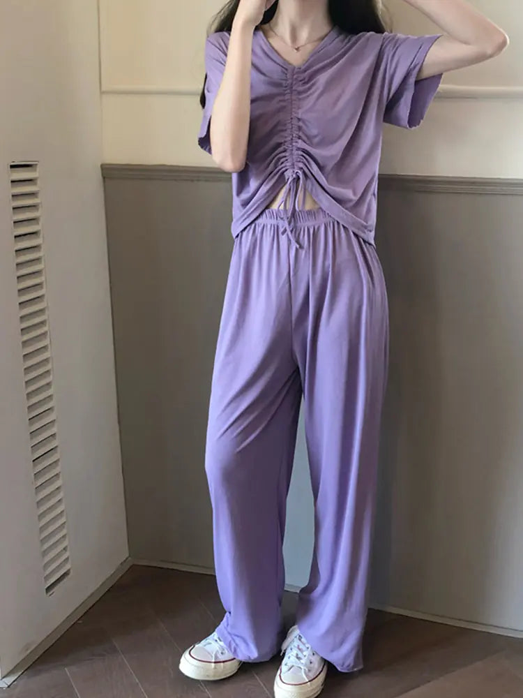 Style Loft Collection Dorm Life Casual Two-Piece Set with Drawstring Top and Pants