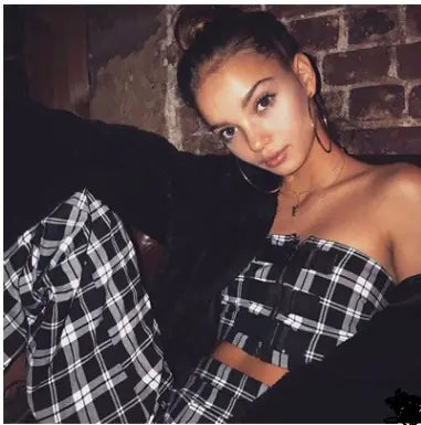 Style Loft Collection Country Club Golf and Tennis Plaid Crop Top and Pants Set