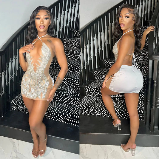 Style Loft Collection See-through Mesh Hot Drilling Dress