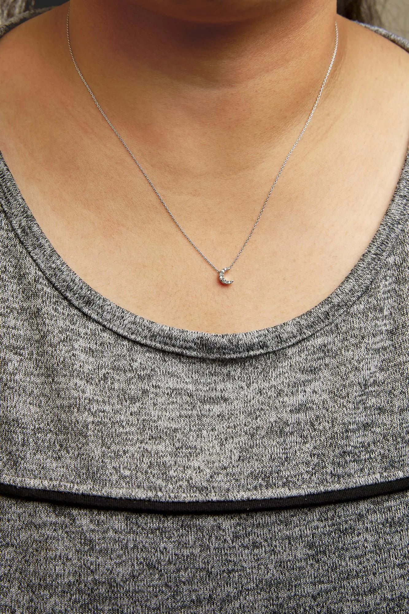 Style Loft Collection Crescent Moon Shaped 10K White Gold Diamond Accented 18" Inch Pendant Necklace (H-I Color, I1-I2 Clarity)