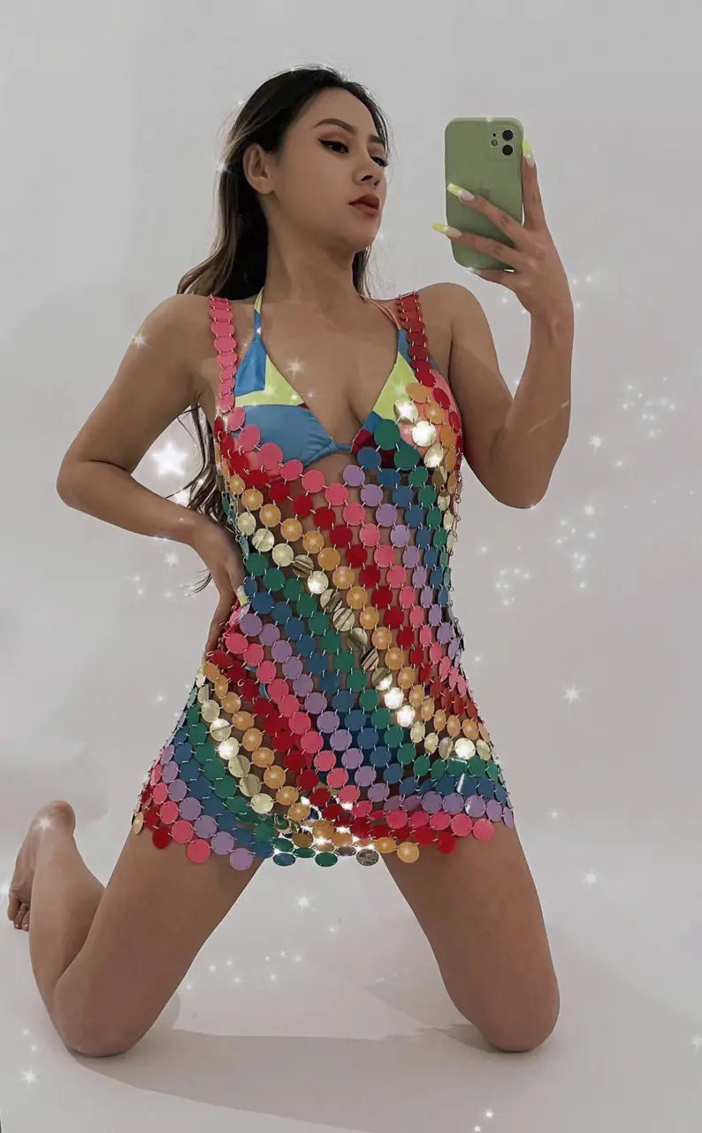 Style Loft Collection Round Sequins Body Chain Dress
