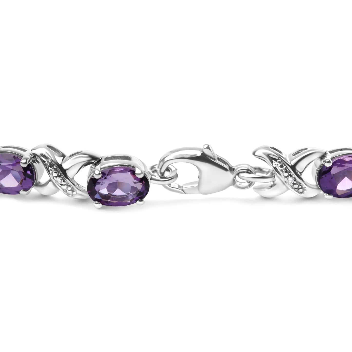 Style Loft Collection Oval Amethyst and Diamond Accent .925 Sterling Silver 7x5mm X-Link Bracelet (H-I Color, SI1-SI2 Clarity) - Size 7"