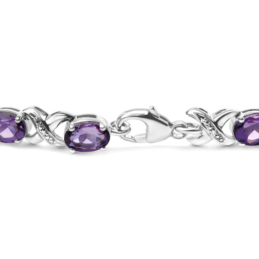 Style Loft Collection Oval Amethyst and Diamond Accent .925 Sterling Silver 7x5mm X-Link Bracelet (H-I Color, SI1-SI2 Clarity) - Size 7"