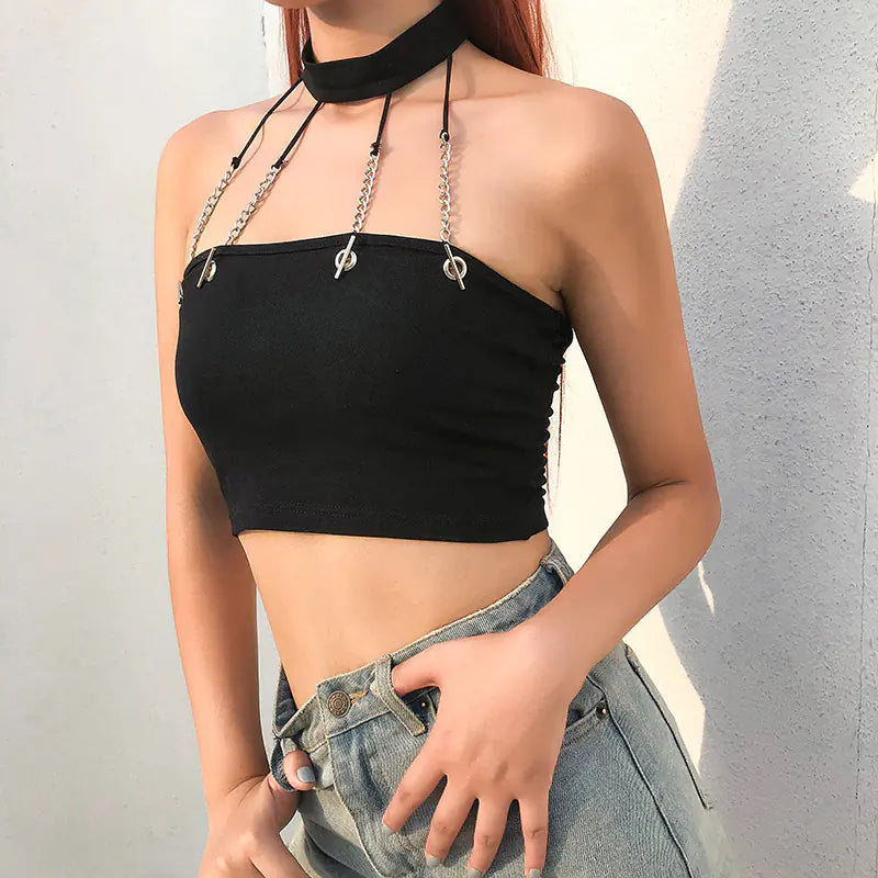 Style Loft Collection Boss Chicks Only Metallic Chain Crop Top