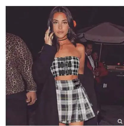 Style Loft Collection Country Club Golf and Tennis Plaid Crop Top and Pants Set