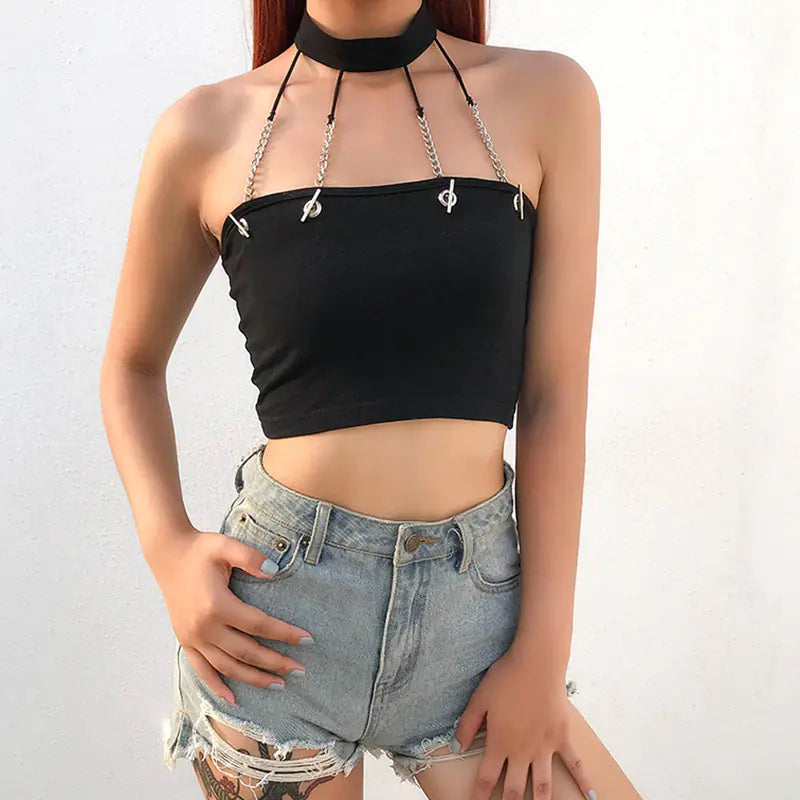 Style Loft Collection Boss Chicks Only Metallic Chain Crop Top