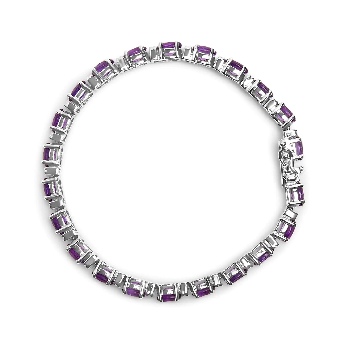 Style Loft Collection .925 Sterling Silver 9 1/2 Ctw Alternating Oval Amethyst and White Diamond Accent Link Tennis Bracelet (I-J Color, I3 Clarity) - 7.25" Inches