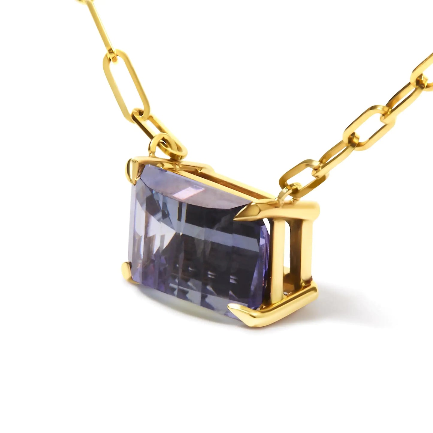 Style Loft Collection Pixel Cut Emerald Bicolor Tanzanite 14K Yellow Gold Natural 2 7/8 Ctw Pendant Necklace with Paperclip Chain - 18 Inches