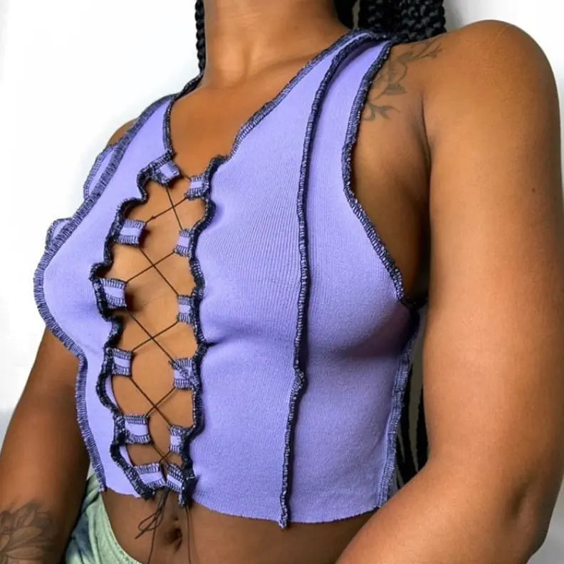 Style Loft Collection Selfie On The Beach Strapped Hollow Crop Top
