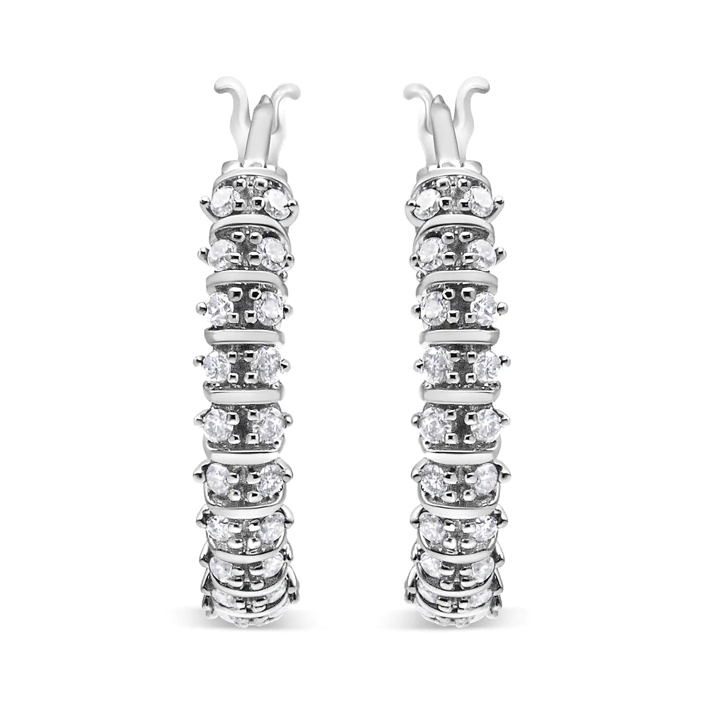 Style Loft Collection Semi Eternity Hoop 10K White Gold 1/2 Ctw Lab Grown Round Diamond 2 Row Earrings (G-H Color, SI1-SI2 Clarity)
