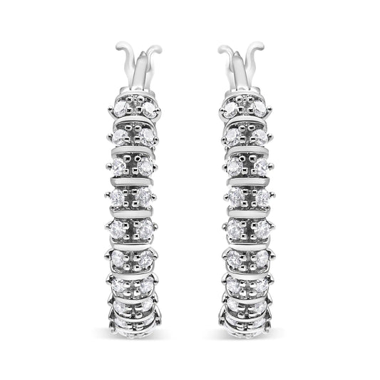 Style Loft Collection Semi Eternity Hoop 10K White Gold 1/2 Ctw Lab Grown Round Diamond 2 Row Earrings (G-H Color, SI1-SI2 Clarity)