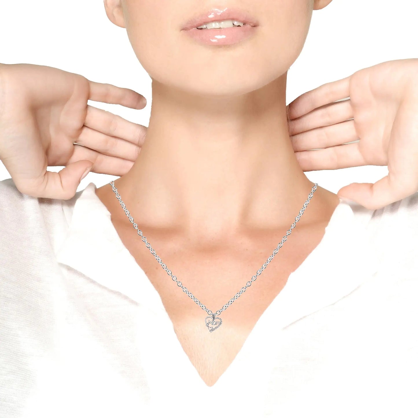 Style Loft Collection Mom Heart Pendant .925 Sterling Silver 1/4 Ctw Round Diamond 18" Necklace (I-J Color, I3 Clarity)