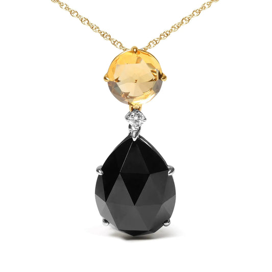 Style Loft Collection 18K White and Yellow Gold Diamond Accent and Round Yellow Citrine and Pear Cut Black Onyx Dangle Drop 18" Pendant Necklace (G-H Color, SI1-SI2 Clarity)
