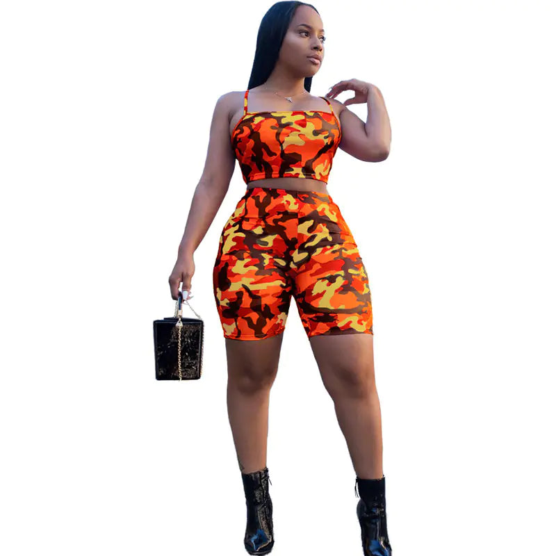 Style Loft Collection Commando In Chief Camouflage Crop Top and Shorts Set