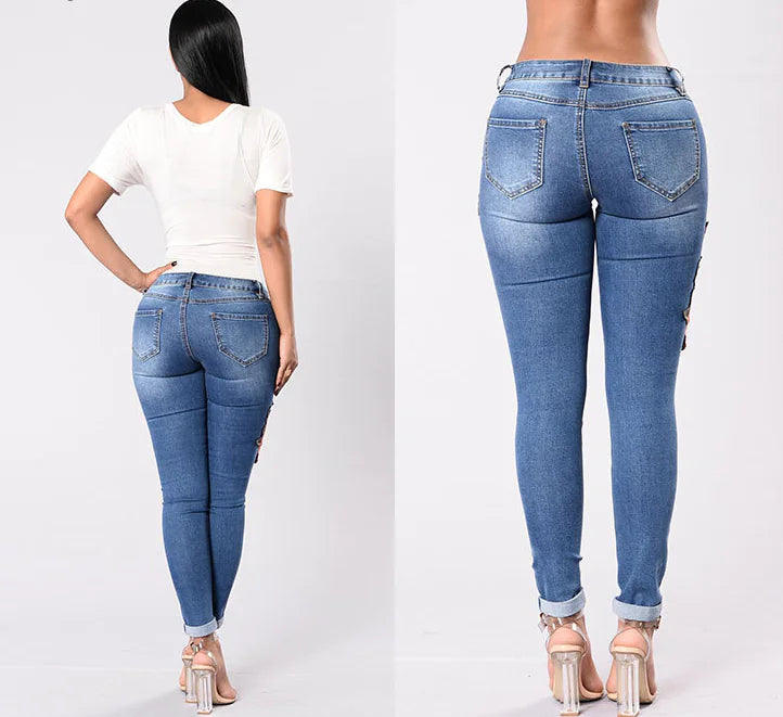 Style Loft Collection Floral Blossoms Embroidered Stretch Denim Pants