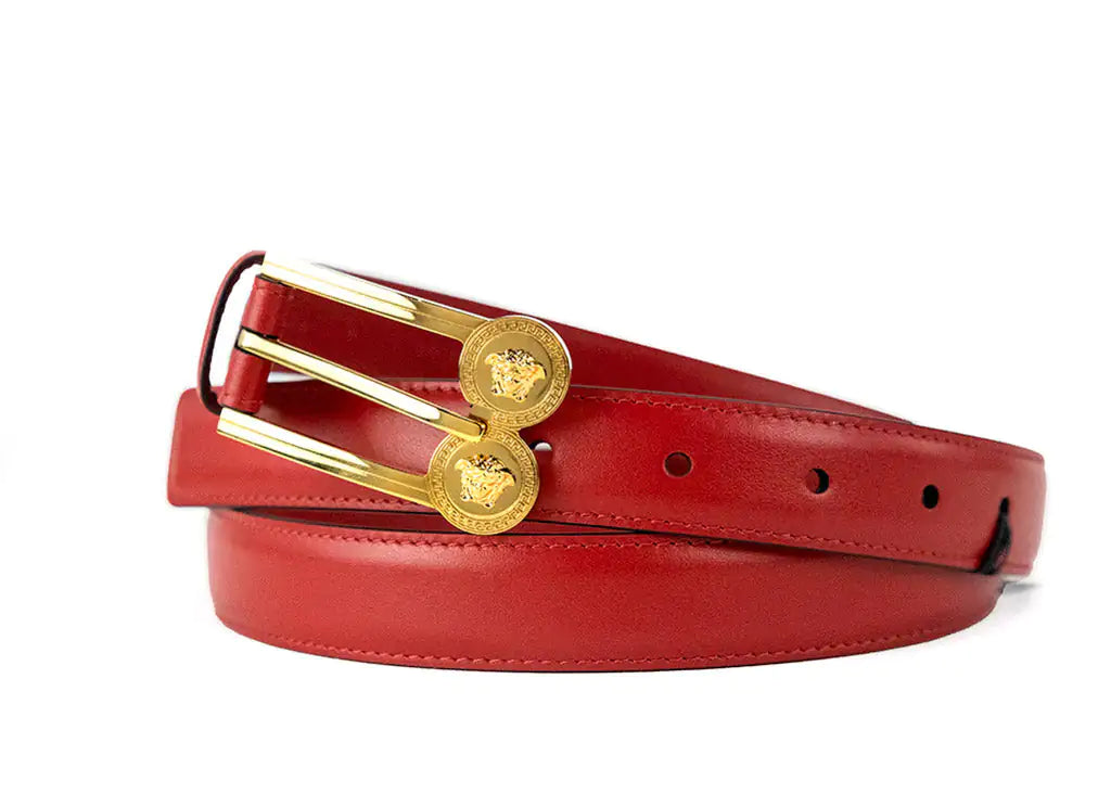 (.1) Style Loft Collection x Versace Slim Red Leather Double Medusa Pendant Adjustable Belt