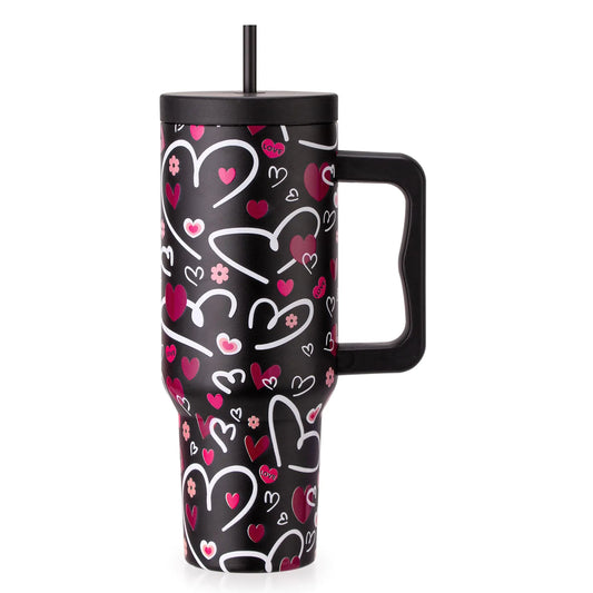 Style Loft Collection 40oz Tumbler with Lid and Straw Stainless Steel Insulated Tumbler for Water Iced Tea or Coffee - Unique Gift for Women (Black Heart 40OZ)