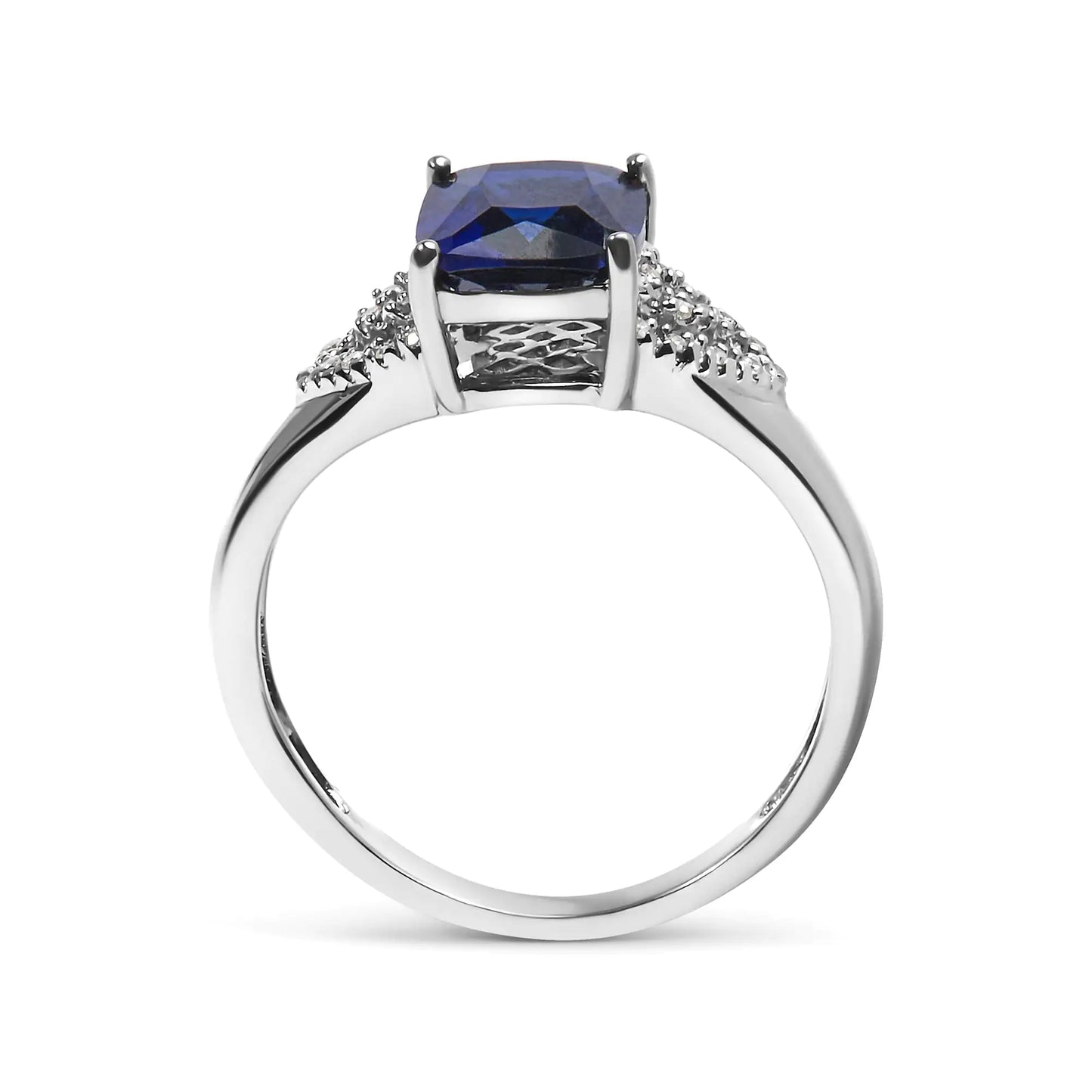 Style Loft Collection Blue Sapphire and White Diamond .925 Sterling Silver 9X7 mm Cushion Cut Step up Engagement Ring (I-J Color, I3 Clarity)