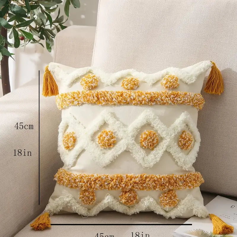 Style Loft Collection Canvas Tufted Throw Pillowcase with Tassels