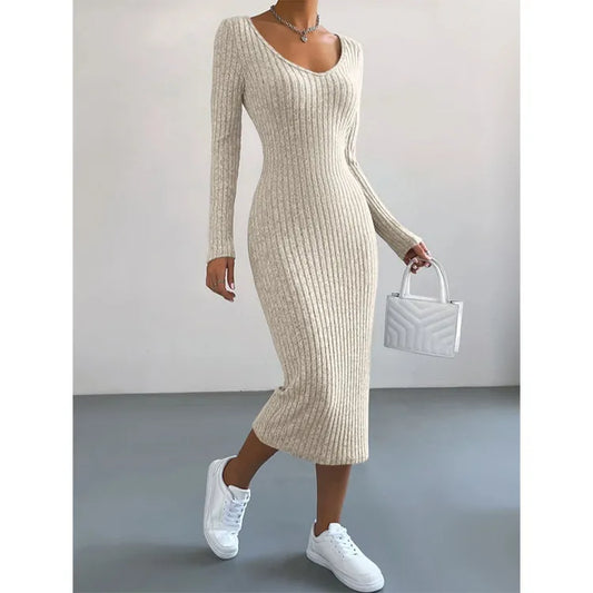 Style Loft Collection Lakefront Cabin Getaway Knitted U-neck Long-Sleeved Dress