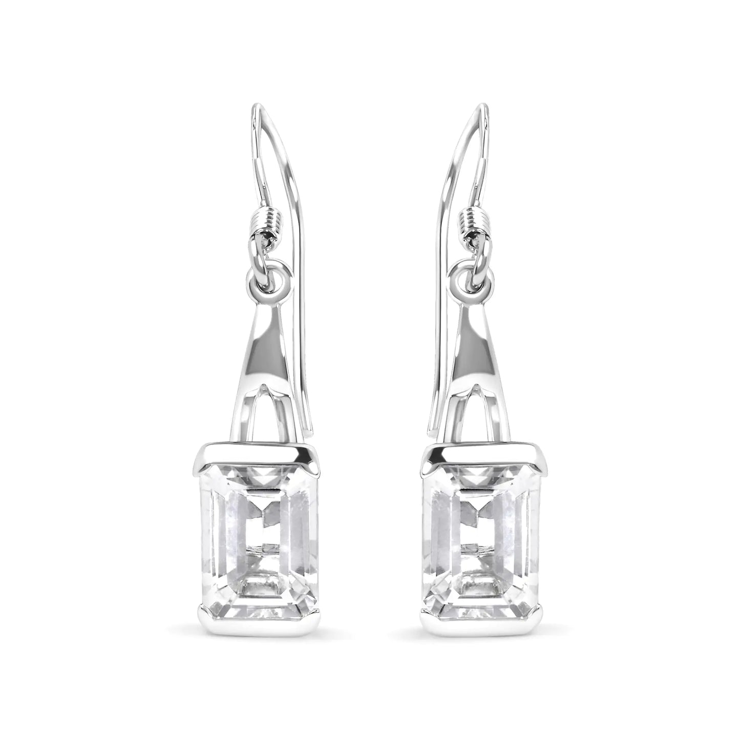 Style Loft Collection Emerald Cut White Topaz .925 Sterling Silver 3.0 Ctw Solitaire Dangle Earring - AAA Quality