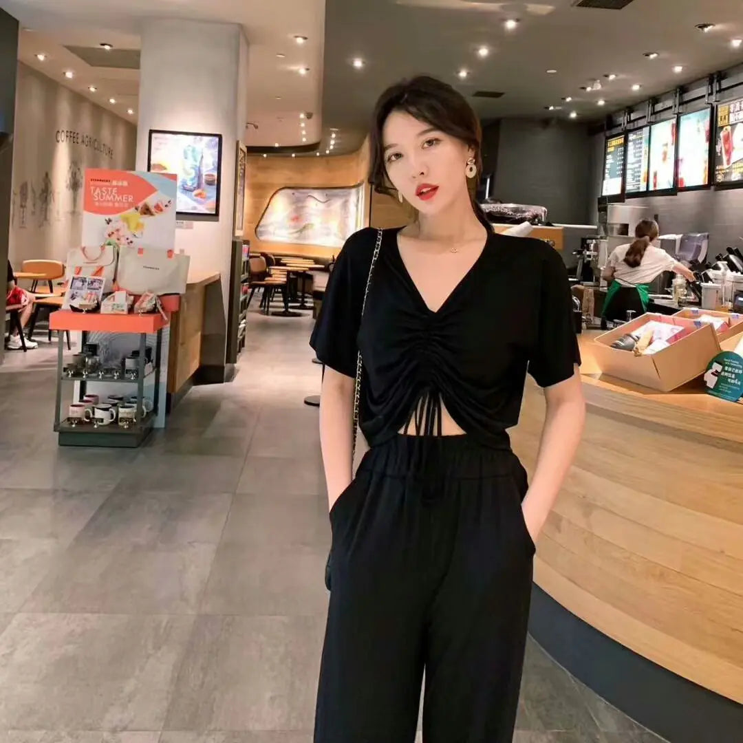 Style Loft Collection Dorm Life Casual Two-Piece Set with Drawstring Top and Pants