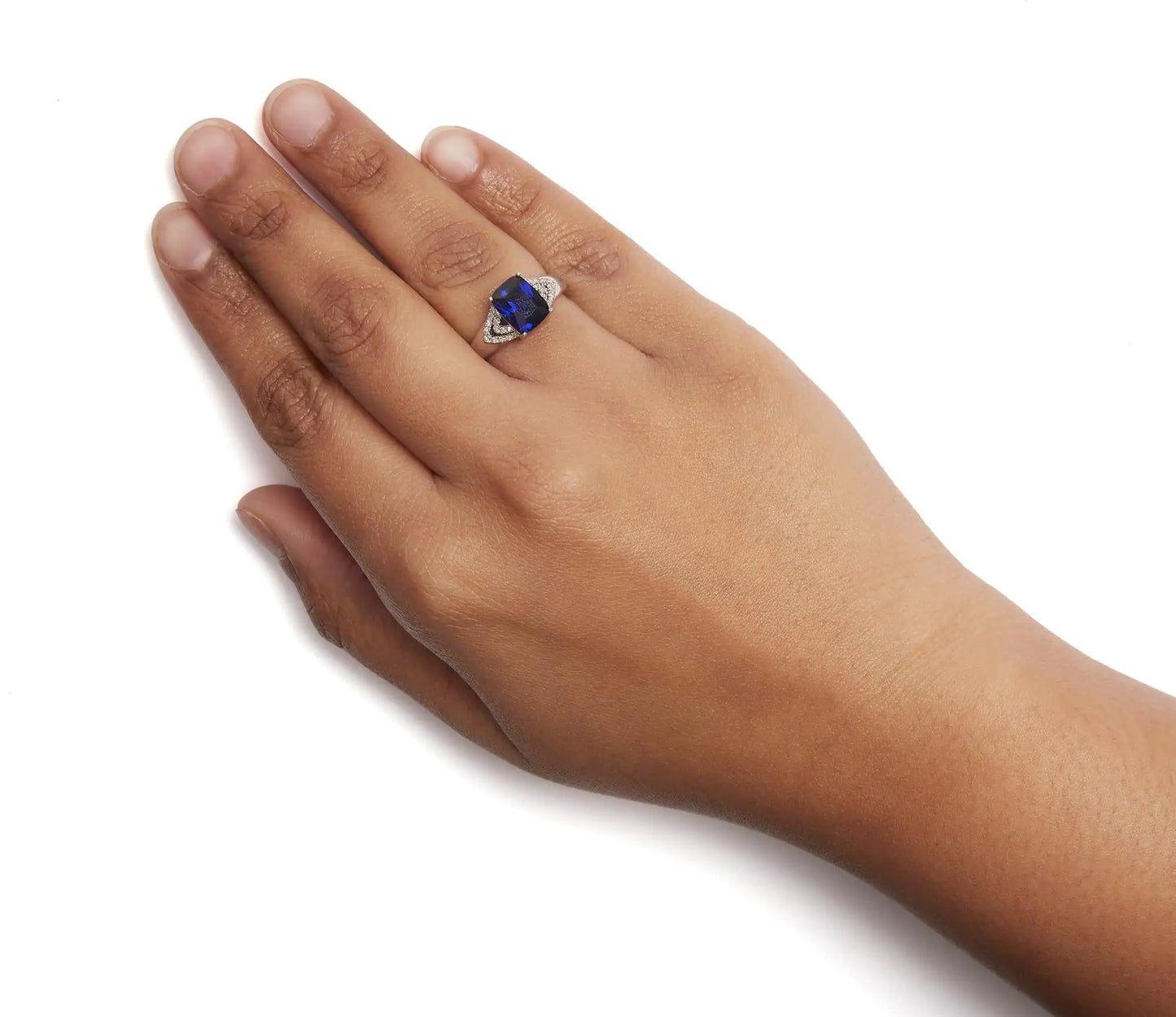Style Loft Collection Blue Sapphire and White Diamond .925 Sterling Silver 9X7 mm Cushion Cut Step up Engagement Ring (I-J Color, I3 Clarity)
