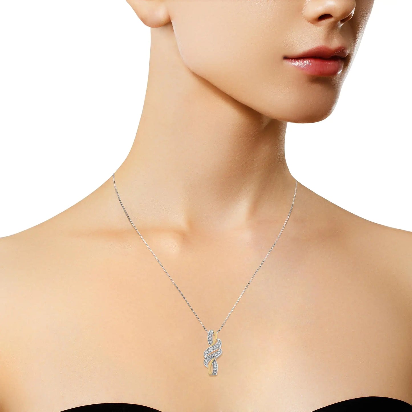 Style Loft Collection Cross Bypass 14K Yellow Gold Plated .925 Sterling Silver Round-Cut Diamond Accent 18" Pendant Necklace (H-I Color, I2-I3 Clarity)