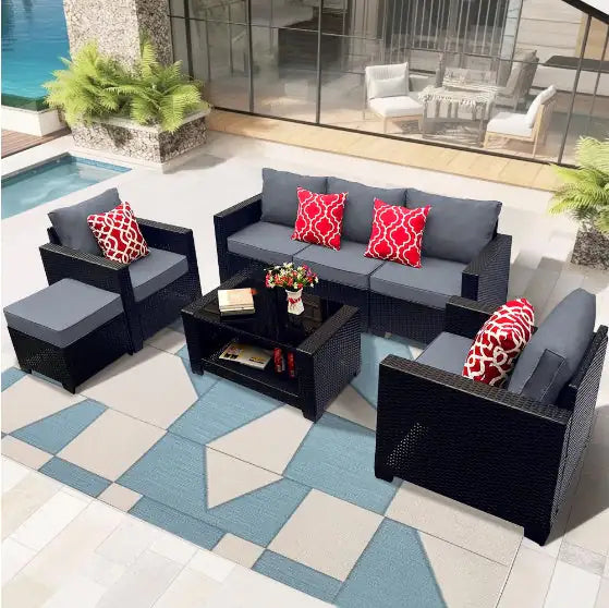 Style Loft Collection 7-Piece PE Rattan Patio Set with Coffee Table