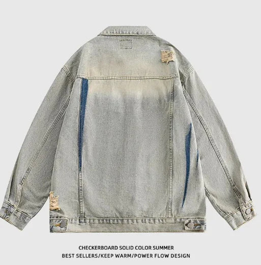 Style Loft Collection Harajuku Mask Washed Embroidered Denim Jacket