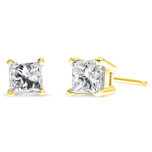 Style Loft Collection Princess-Cut Square Near Colorless Diamond 10K Yellow Gold 3/4 Ctw Classic 4-Prong Solitaire Stud Earrings (J-K Color, I2-I3 Clarity)
