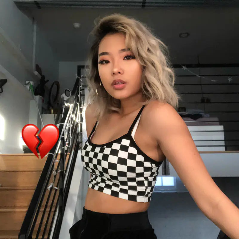 Style Loft Collection Chess Board Spaghetti Strap Crop Top Camisole