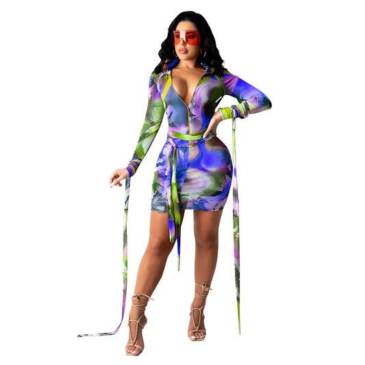 Style Loft Collection Printed Mesh See-Through Dress