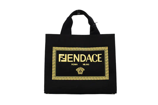 Style Loft Collection X Fendi X Versace Fendace Medium Black Canvas Shopper Tote