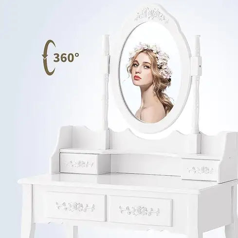 Style Loft Collection Elegant Vanity Table Set with Oval Mirror and Stool