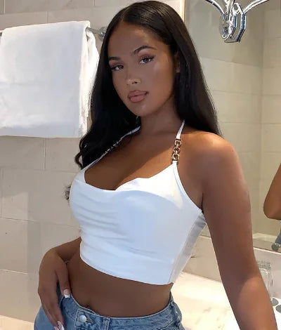 Style Loft Collection Metal Neck Sweetheart Crop Top