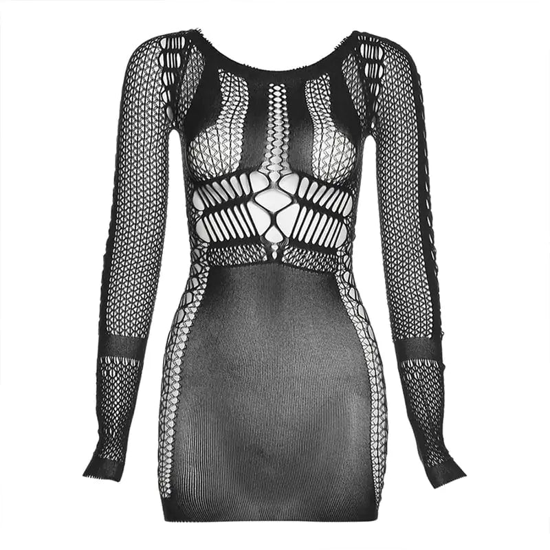Style Loft Collection Way Too Much For You To Handle Slim Fit Long Sleeve Fishnet Dress