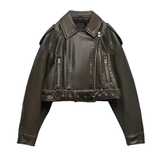Style Loft Collection Graceful In Cleveland Washed Vegan Leather Motorcycle Jacket