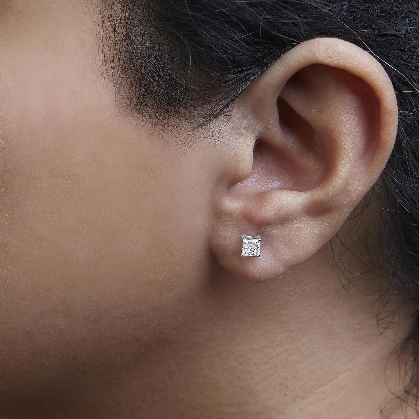 Style Loft Collection 14K White Gold Princess Cut Lab-Grown Diamond Solitaire Stud Earrings (F-G Color, VS2-SI1 Clarity)
