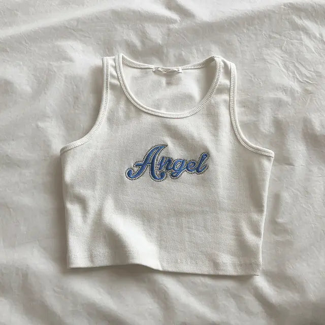 Style Loft Collection Embroidered Angel Cropped Tank Top