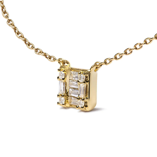 Style Loft Collection 10K Yellow Gold 1/10 Ctw Round and Baguette Diamond Mosaic Composite Square 18" Inch Pendant Necklace (H-I Color, I1-I2 Clarity)