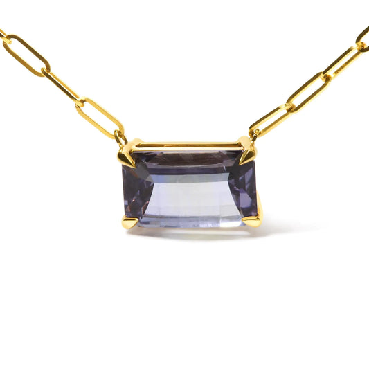Style Loft Collection Pixel Cut Emerald Bicolor Tanzanite 14K Yellow Gold Natural 2 7/8 Ctw Pendant Necklace with Paperclip Chain - 18 Inches